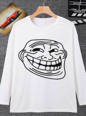 trollface巨魔脸表情包长袖男t恤女coolface恶搞邪恶微笑衣服学生