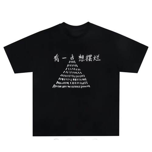 趣味有一点点想摆烂文字印花短袖T恤男女宽松搞笑圆领t恤定制上衣