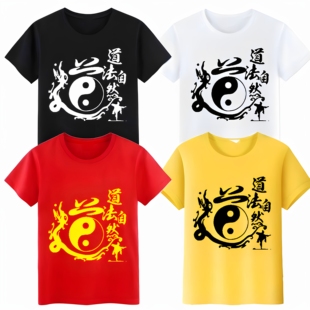 国潮太极八卦图印花短袖t恤男女道家文化衫圆领T恤道法自然上衣服