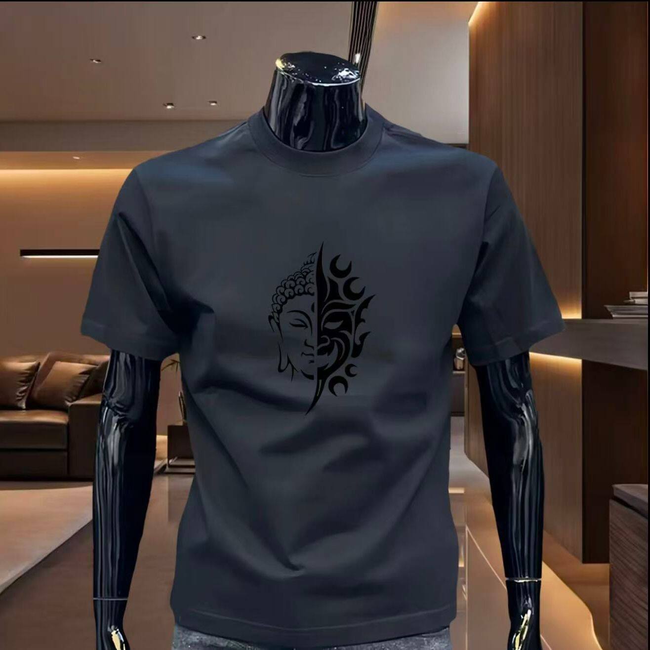 2026夏季重磅印花T恤修身男士新款休闲百搭半袖t恤圆领宽松上衣服