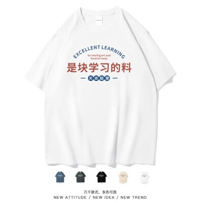 趣味搞怪t恤是块学习的料搞笑学生文字个性校园风短袖T恤定制衣服