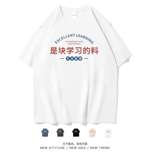趣味搞怪t恤是块学习的料搞笑学生文字个性校园风短袖T恤定制衣服