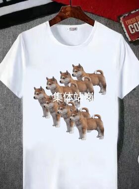 夏季2025新款短袖t恤学生恶搞沙雕站岗柴犬Cheems狗子衣服男女T恤