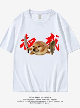 我的刀盾柴犬搞笑表情包T恤爆款夏季短袖宽松透气meme新款恶搞t恤