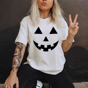 Pumpkin Halloween Women T Shirt爆款宽松南瓜衫遮肉万圣节上衣