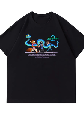 美式Zootopia疯狂动物城2印花男女亲子装宽松短袖圆领T恤学生班服