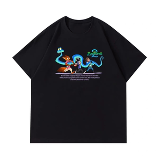 圆领T恤学生班服 宽松短袖 美式 Zootopia疯狂动物城2印花男女亲子装