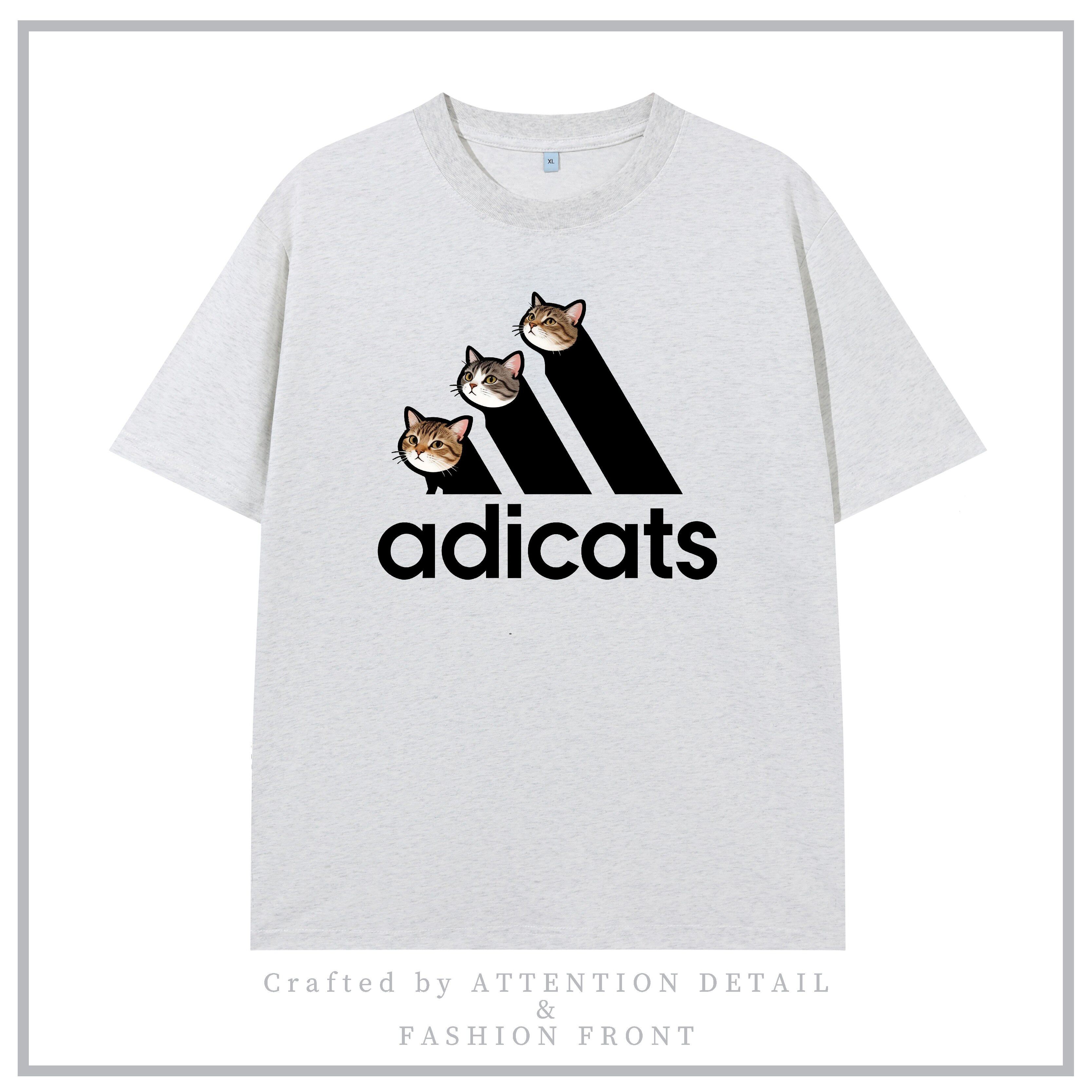 猫迪达斯 adicats印花t恤搞笑个性短袖创意潮流T恤男女定制上衣服