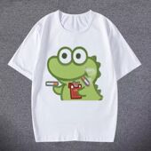 抹茶旦旦干饭人男女短袖 T恤呆萌小鳄鱼表情包学生儿童百搭打底潮t