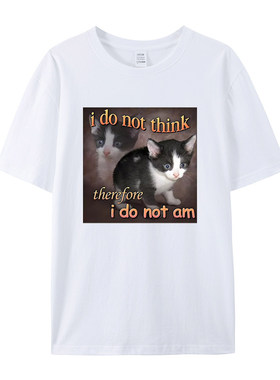 夏季猫咪可爱搞笑Meme猫印花圆领T恤男女宽松百搭短袖t恤学生衣服