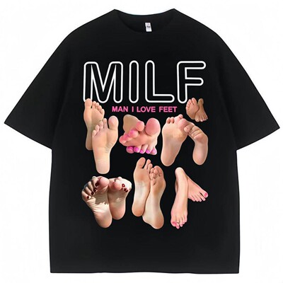 MILF Man I Love Feet 欧美搞笑脚丫子图案休闲短袖T恤定制衣服潮