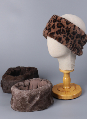 时尚豹纹发带冬季保暖时尚潮流发箍优雅气质帽子糯亲肤时尚单品