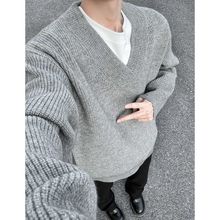 tachiism店2024新品韩版时尚青少年个性潮流纯色套头V领针织衫