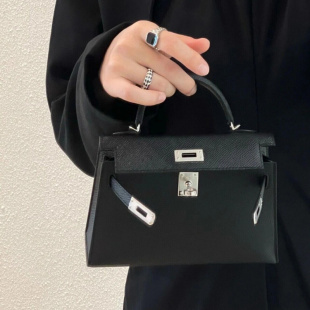 凯莉包二代女包包2024新款潮小方手提包掌纹牛皮单肩斜挎包