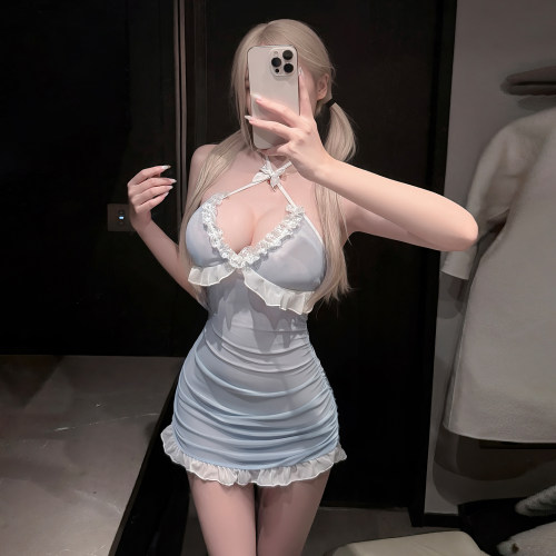 霏慕谜姬初恋露沟抽褶连衣裙女