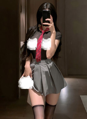 霏慕盐系校园开裆JK灰色半身裙女