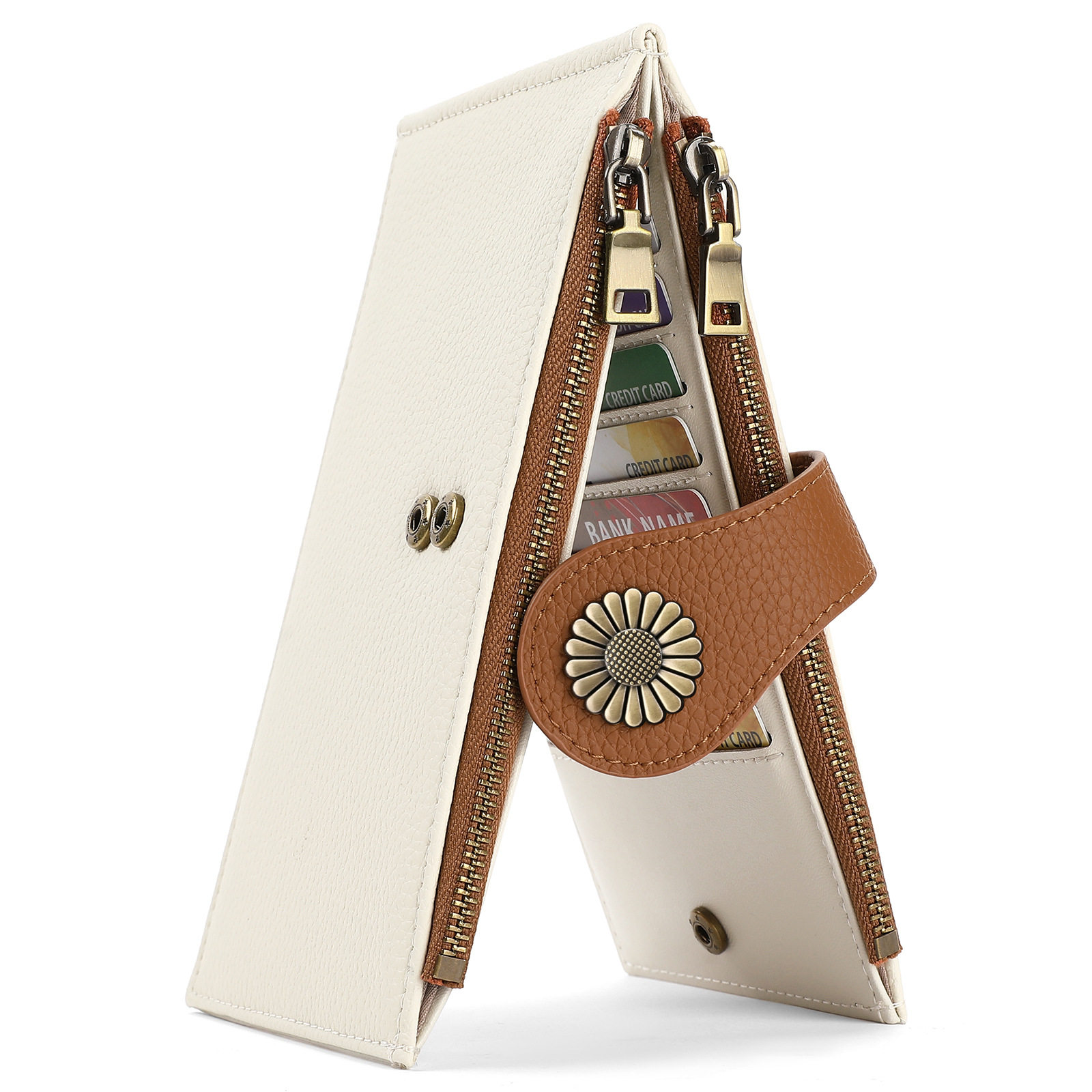 亚马逊新款女士皮革超薄长款卡包简约钱夹包多功能多卡位钱包可折