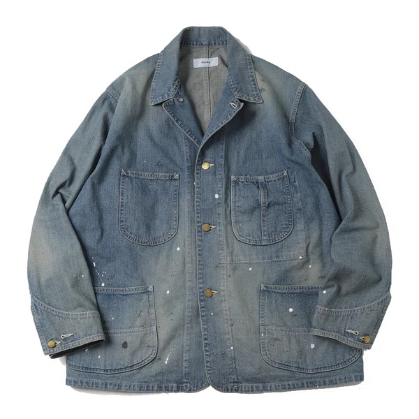 marka 91-J COVERALL 10oz DENIM 24AW 复古油漆口袋水洗牛仔夹克