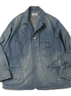 marka 91-J COVERALL 10oz DENIM 24AW 复古油漆口袋水洗牛仔夹克