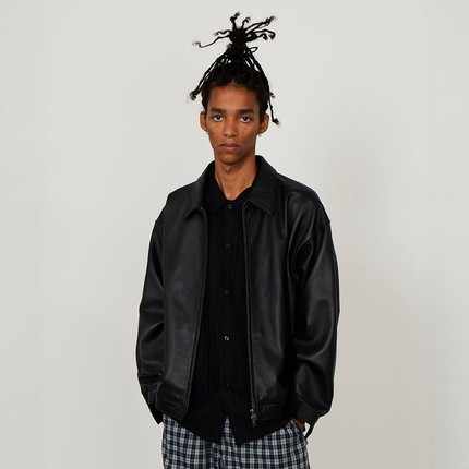 BEAMS leather zip blouson 25SS 小羊皮复古短款宽松皮衣夹克