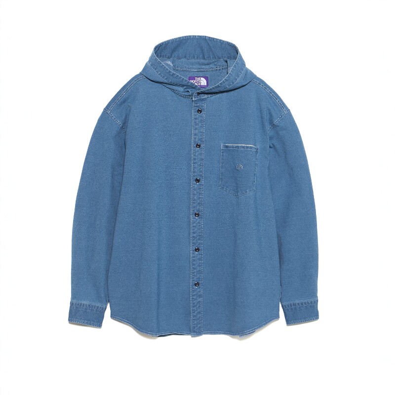 TNF Mountain Hooded Shirt 26SS 北面紫标蓝染连帽口袋长袖衬衫