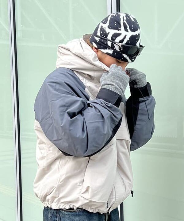 BEAMS 3tone nylon hoodie jacket 24SS复古拼接大口袋连帽冲锋衣