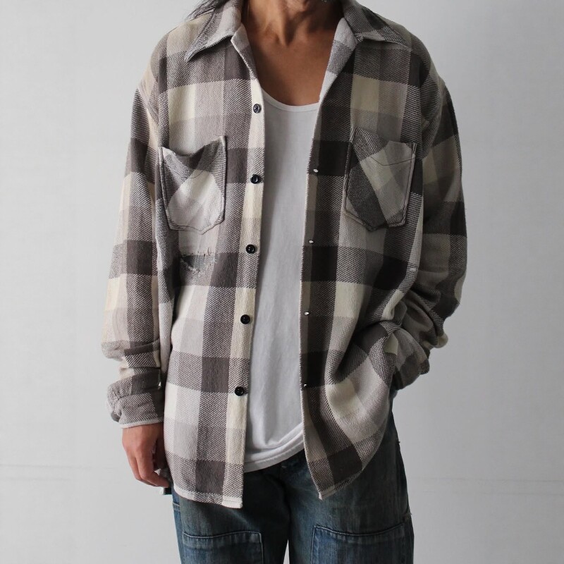 BOWWOW DAMAGED STAINED FLANNEL SHIRT 25AW 复古法兰绒破坏衬衫
