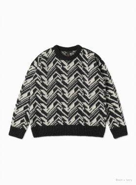 BATONER SNOW MOUNTAIN JACQUARD CREW NECK 25AW 雪山提花针织衫
