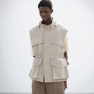 OVER AURALEE CANVAS MAX VEST26SS120羊毛帆布口袋连帽马甲 WOOL