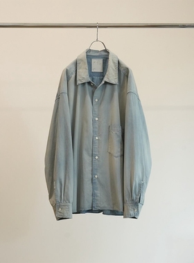 ANCELLM AGING CHAMBRAY SHIRT 25SS 水洗单宁宽松口袋长袖衬衫