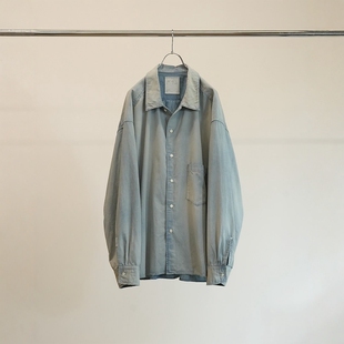 ANCELLM AGING CHAMBRAY SHIRT 25SS 水洗单宁宽松口袋长袖衬衫