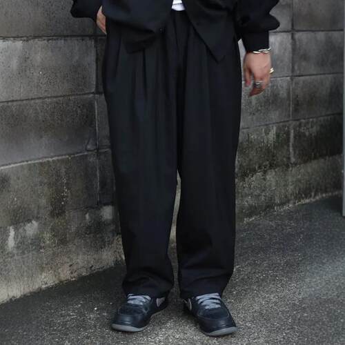 COOTIE羊毛混纺双褶宽松休闲长裤