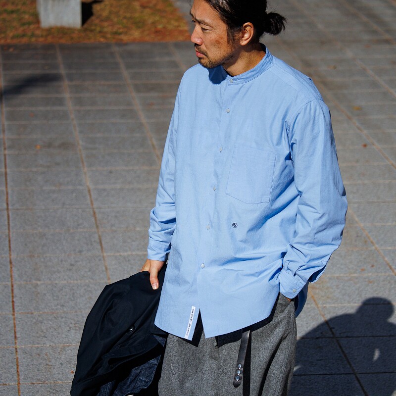 nanamica Band Collar Wind Shirt 26SS 混纺包芯纱立领长袖衬衫