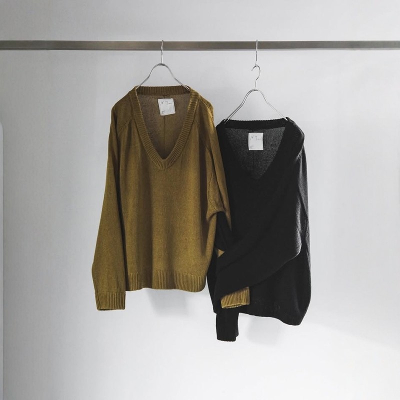 ANCELLM UV NECK KNIT 25AW 丝麻混纺轻薄透气V领宽松针织衫毛衣