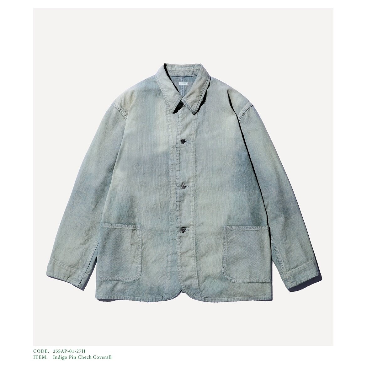 A.PRESSE Indigo Pin Check Coverall 25SS 复古做旧蓝染工装夹克