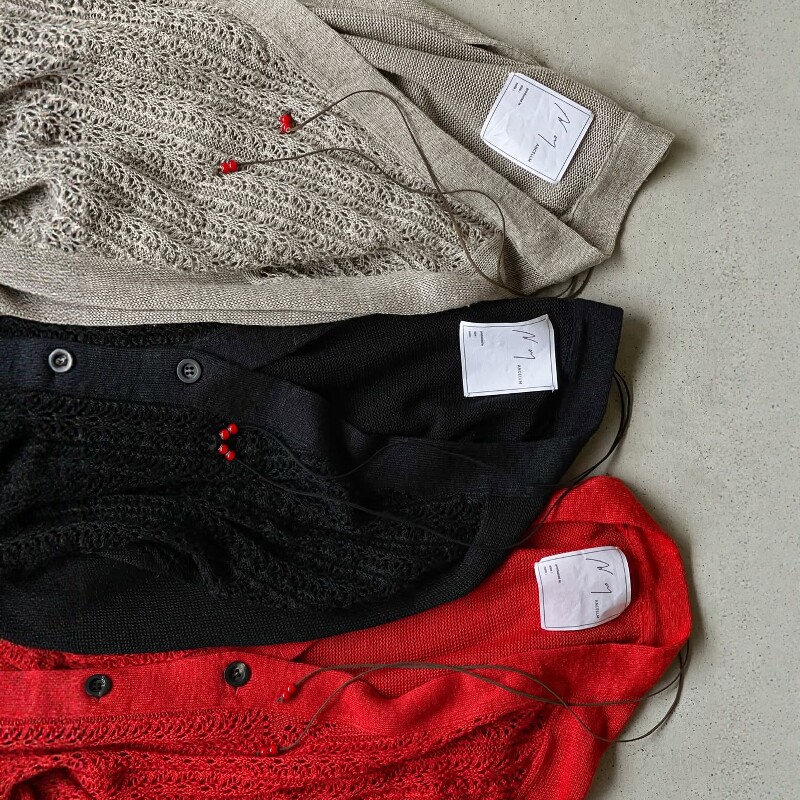 ANCELLM亚麻蕾丝镂空V领针织开衫