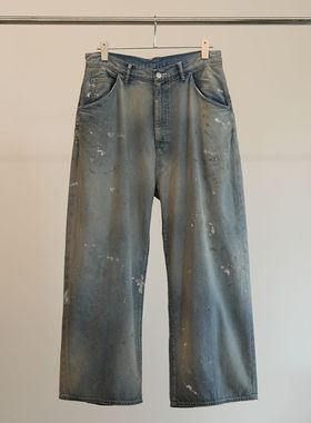ANCELLM LIGHT OZ WIDE STRAIGHT DENIM PANTS25SS油漆水洗牛仔裤