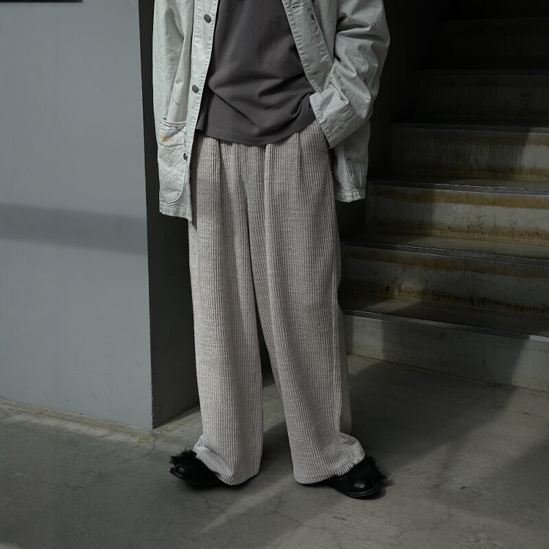 ANCELLM CUT STRIPE EASY SLACKS 25SS 剪裁做旧条纹宽松西装裤