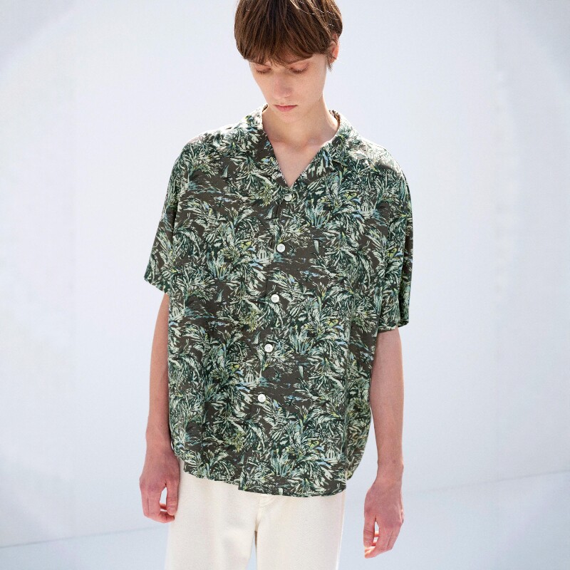 AURALEE PRINTED AIRY SILK SHIRT 26SS 植物印花真丝短袖衬衫