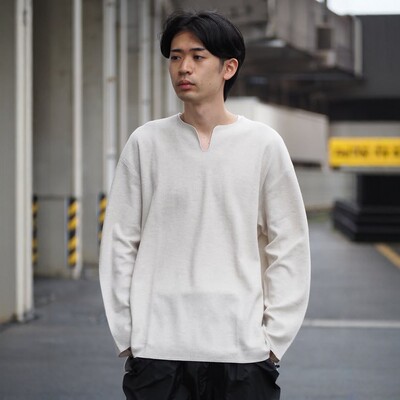 blurhms开领华夫格宽松长袖T恤