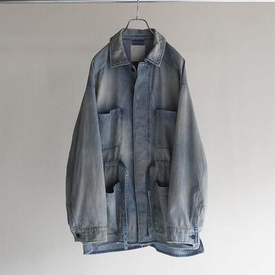 ANCELLM做旧口袋牛仔衬衫夹克