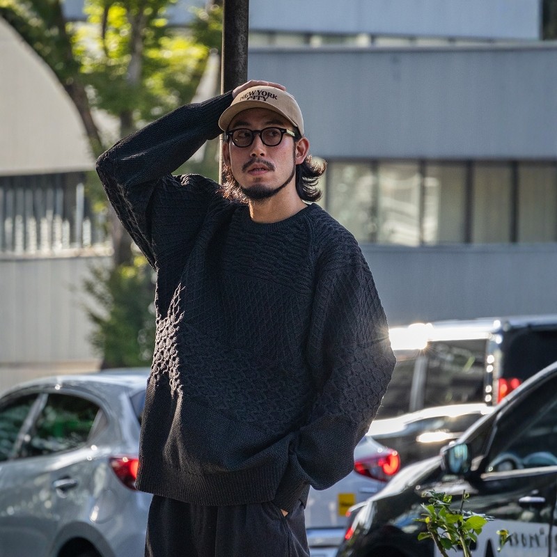 nanamica复古绞花圆领针织衫毛衣