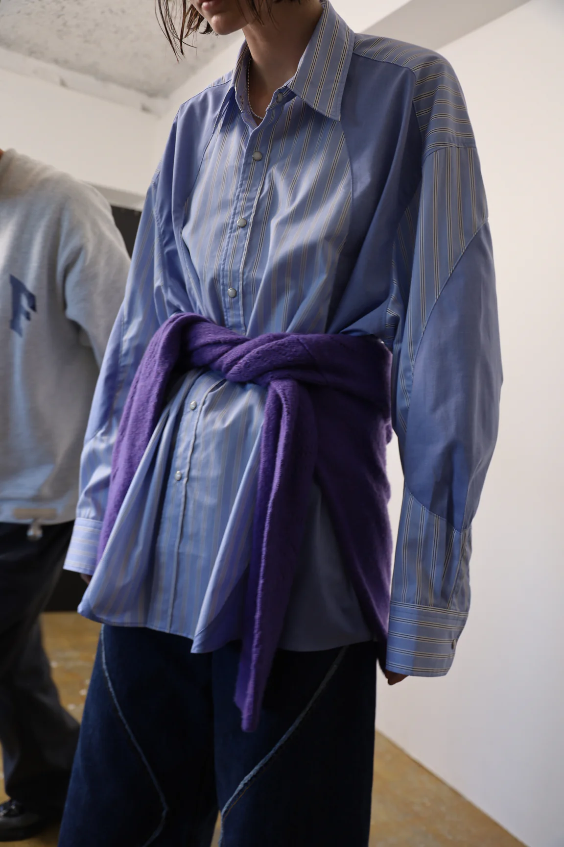 JIEDA STRIPE SWITCHING SHIRT 24AW 日产拼接条纹休闲长袖衬衫