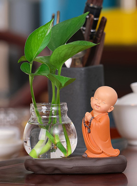 创意新中式花瓶客厅插花小摆件透明玻璃器皿水养植物绿萝水培花器