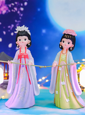 宫廷汉服风提宫灯树脂女孩公主家居饰品摆件公仔闺蜜礼物古风娃娃