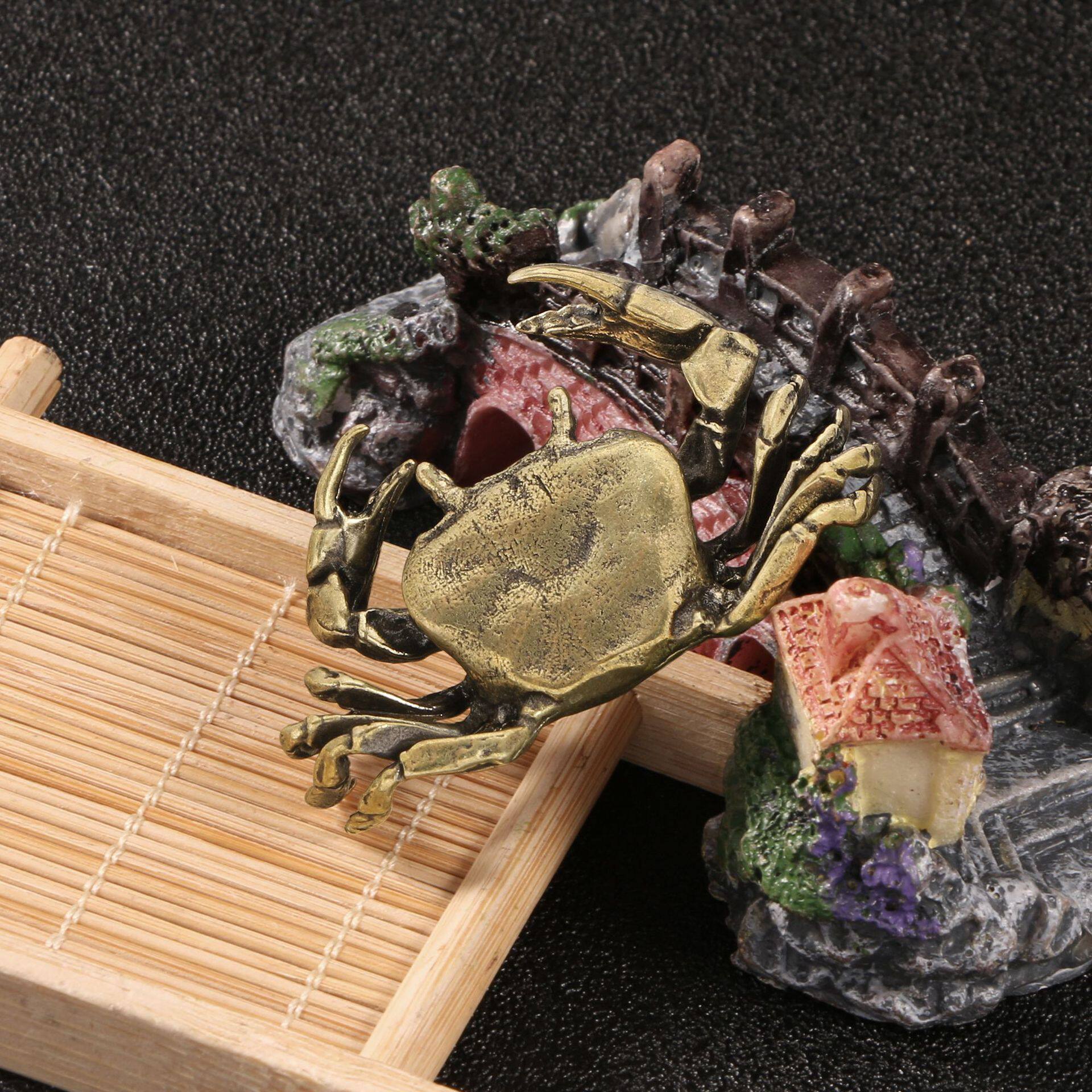 仿古董小螃蟹河蟹招财蟹黄铜摆件茶宠桌宠车宠装饰摆设铜制工艺品