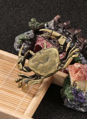 仿古董小螃蟹河蟹招财蟹黄铜摆件茶宠桌宠车宠装饰摆设铜制工艺品