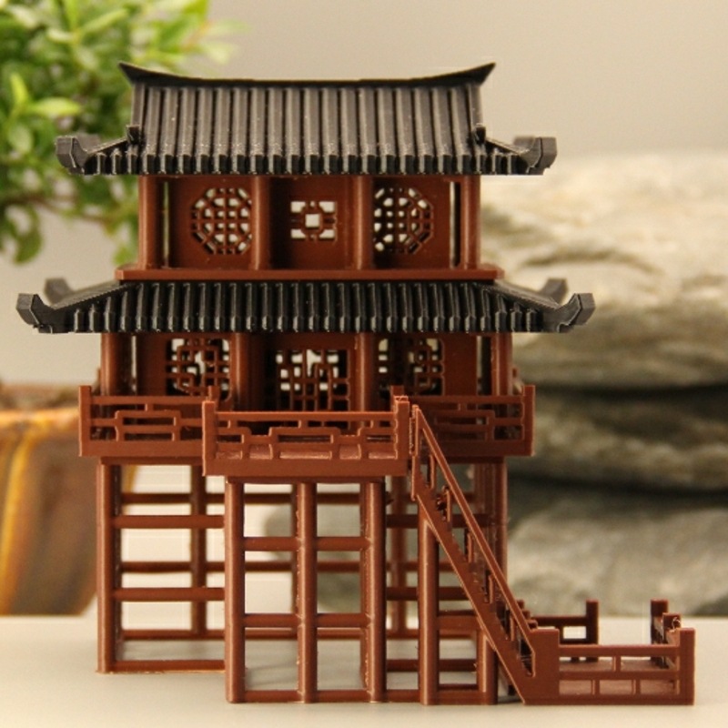 水陆缸中式古建筑模型小摆件假山水陆缸微景观盆景书房造景房子