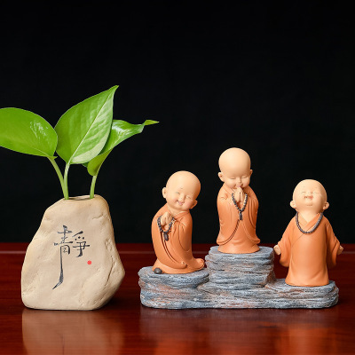 创意智慧小和尚摆件佛系复古风禅意办公桌茶台桌面装饰品情绪稳定