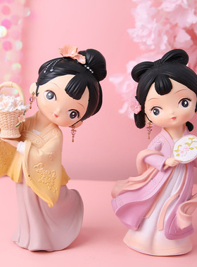 古风汉服娃娃可爱女孩家居桌面树脂车载摆件创意汽车内装饰品礼物